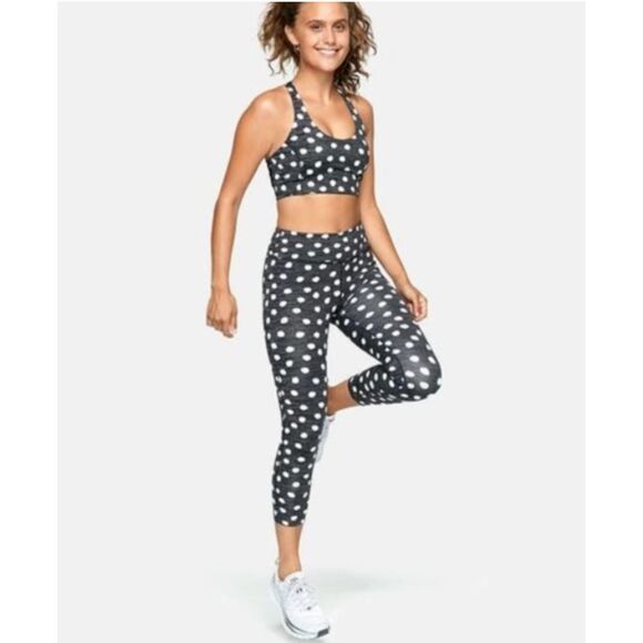 OUTDOOR VOICES TechSweat 3/4 Crop Leggings Size XS Polka Dot Print Black B27 - Picture 2 of 6
